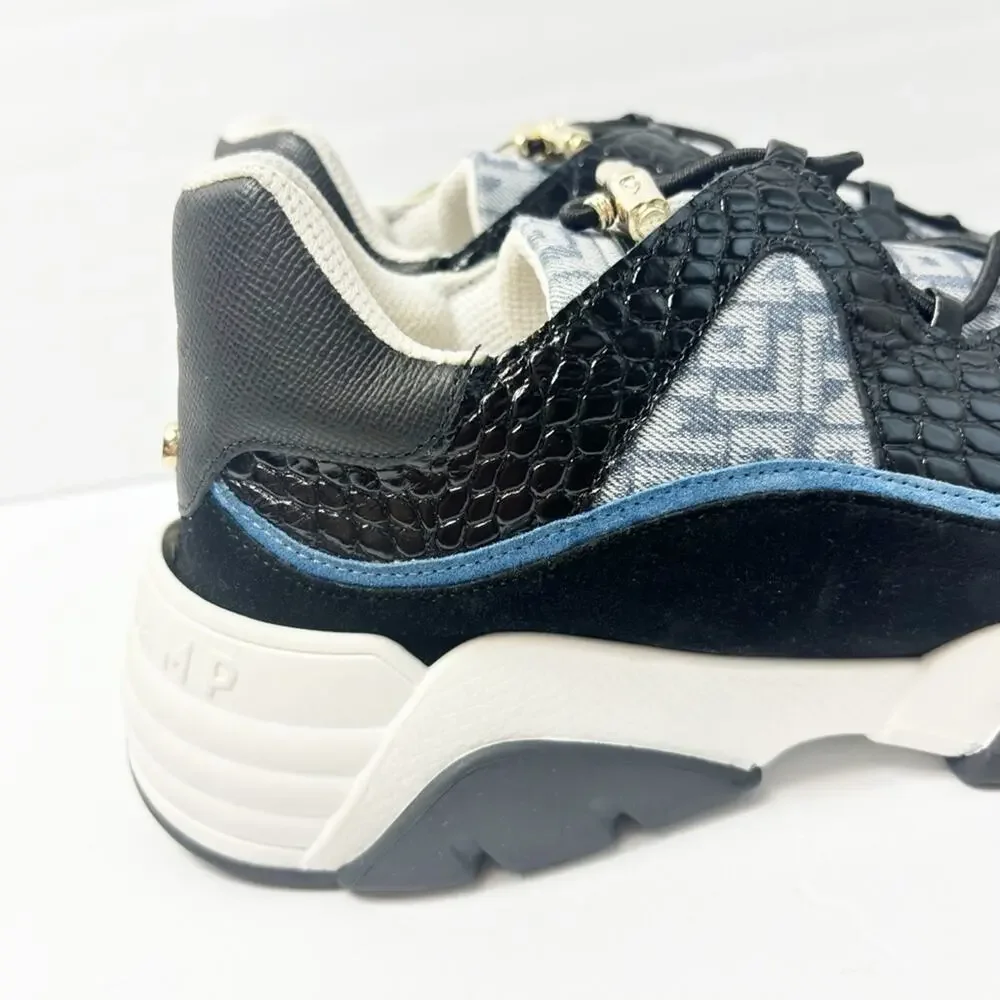 LONGCHAMP WOMEN BLUE BLACK WHITE GOLD LEATHER SIZE 41 SNEAKER SHOES